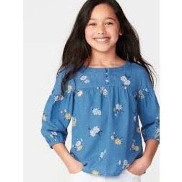 NEW OLD NAVY Girls 8 Floral Screen Printed 3/4 Sleeve Blouse - Picture 1 of 8